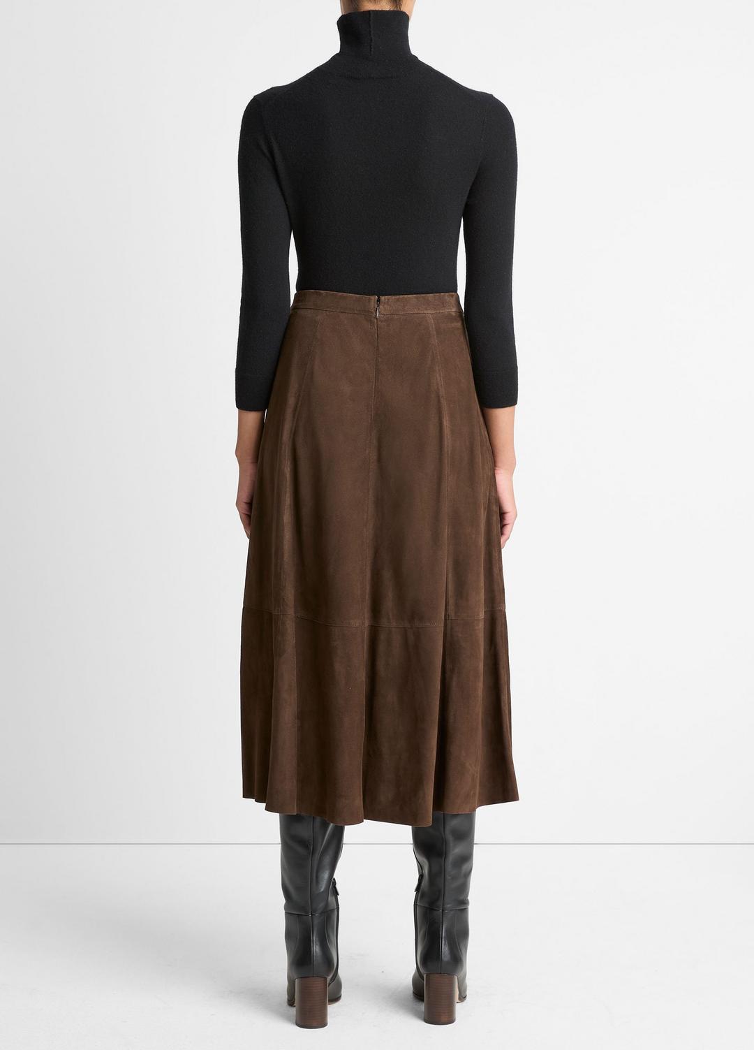 VINCE Suede Mid-Rise Flared Skirt in Skirts