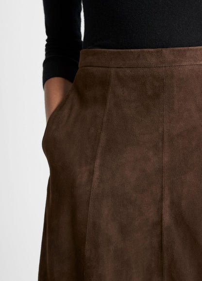 VINCE Suede Mid-Rise Flared Skirt in Skirts