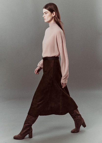 VINCE Suede Mid-Rise Flared Skirt in Skirts