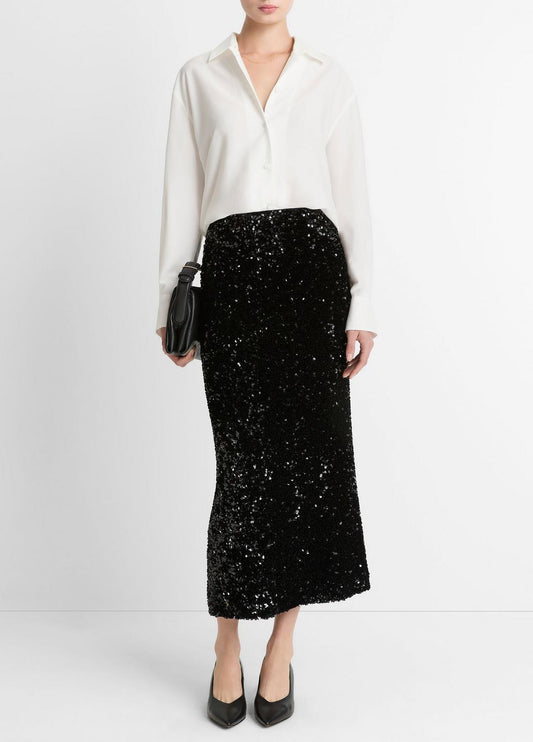 VINCE Sequined Velvet Column Skirt in Skirts