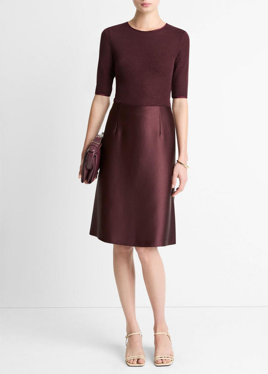 VINCE Satin A-Line Knee Skirt in Skirts