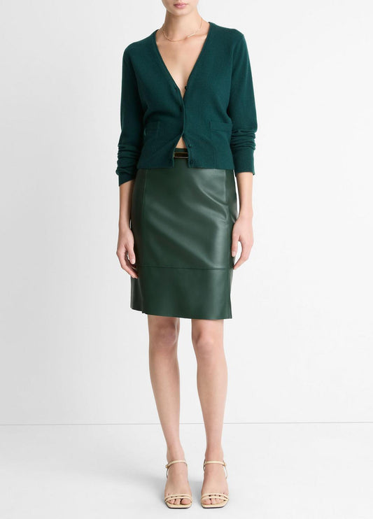 VINCE Leather Flared Knee Skirt in Skirts