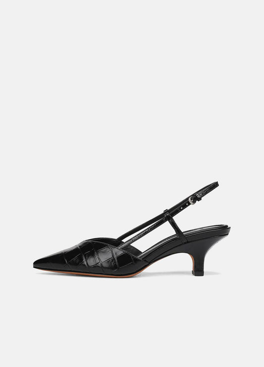 VINCE Levvy Croc-Embossed Leather Slingback Heel in Heels