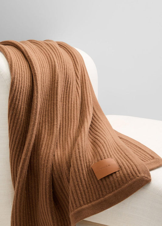 VINCE Wool and Cashmere Cardigan-Stitch Throw in Pillows & Blankets