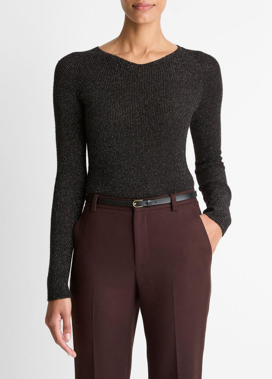 VINCE Metallic Ribbed High V-Neck Sweater in Vince Products Women