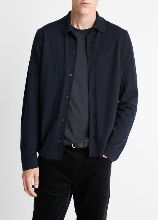 VINCE Featherweight Merino Wool-Cashmere Sweater Shirt in Long Sleeve