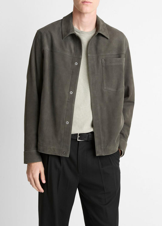 VINCE Nubuck Leather Trucker Jacket in Leather Jackets