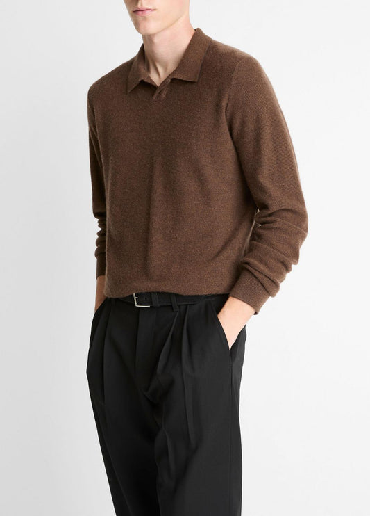 VINCE Feed Stripe Plush Cashmere Johnny-Collar Sweater in Cashmere