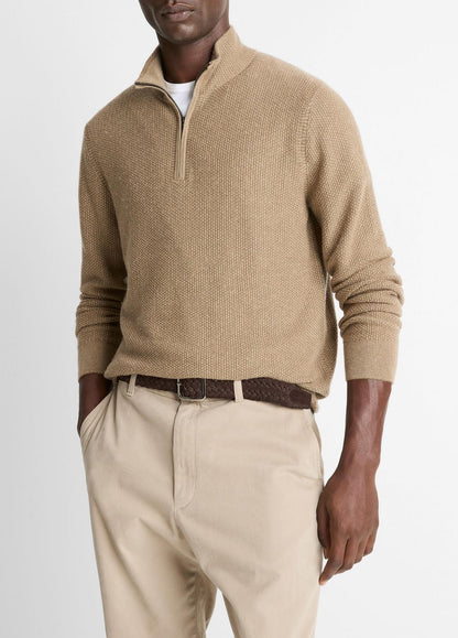 VINCE Geo-Jacquard Wool-Blend Quarter-Zip Sweater in Crew Neck