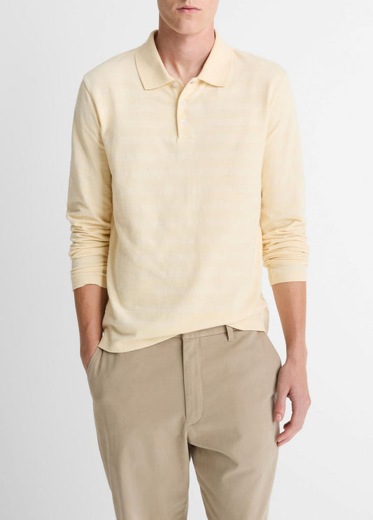 VINCE Jacquard-Stripe Cotton Long-Sleeve Polo Shirt in Long Sleeve
