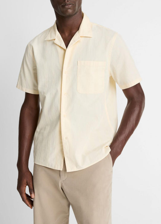 VINCE Union Stripe Cotton Short-Sleeve Loop-Collar Shirt in Short Sleeve