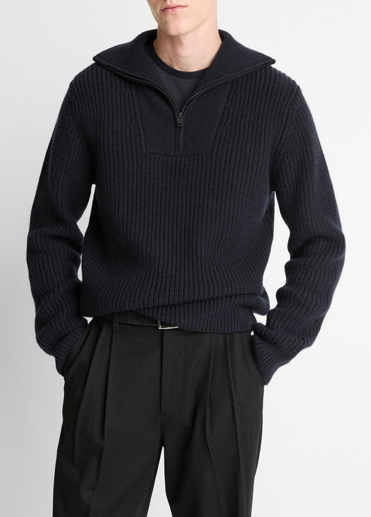 VINCE Heirloom Shaker Wool-Cashmere Quarter-Zip Sweater in Quarter Zip