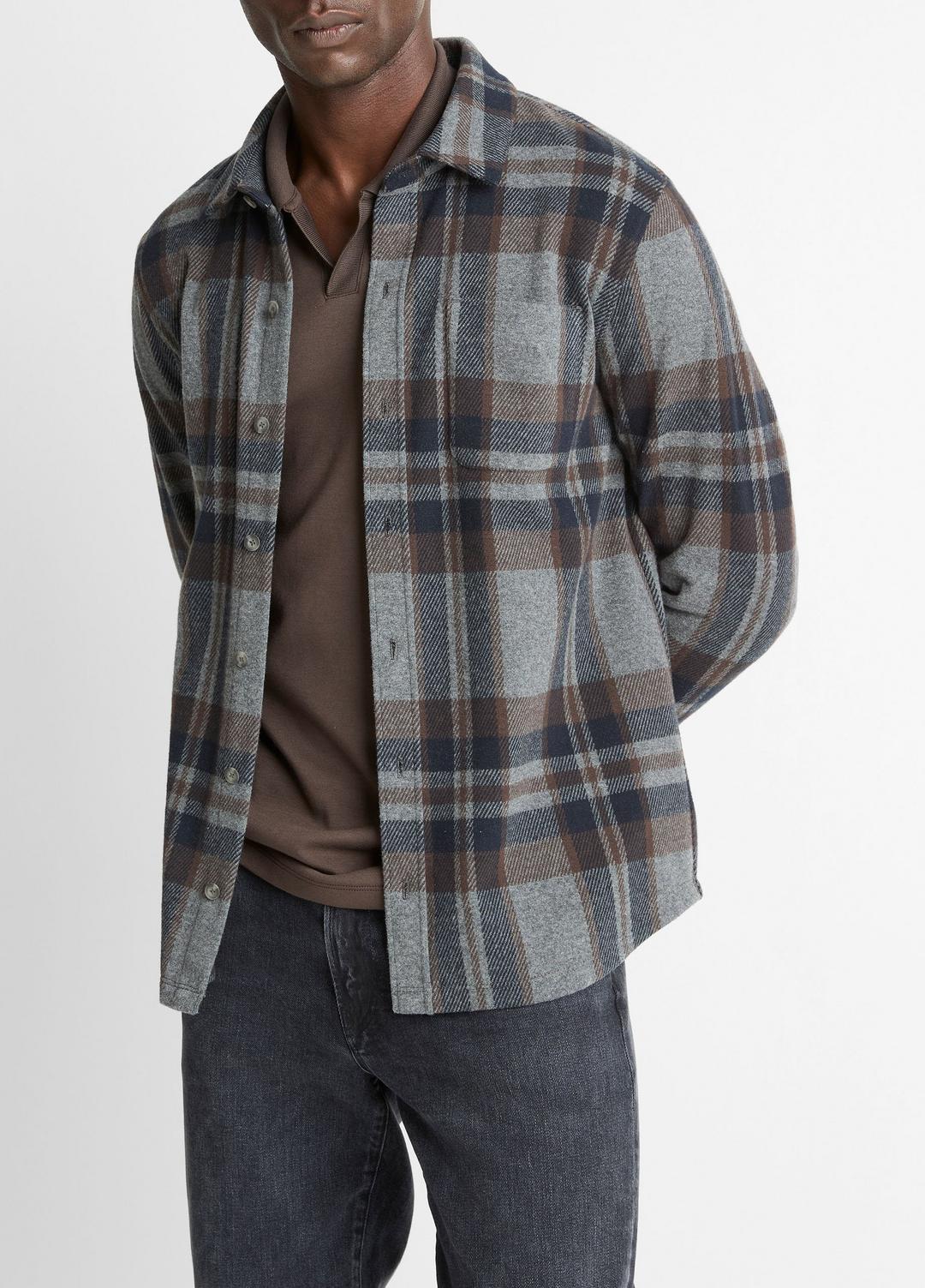 VINCE Plaid Cotton-Blend Shirt Jacket in Shirt Jackets