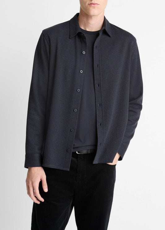 VINCE Herringbone Cotton-Blend Button-Front Shirt in Long Sleeve