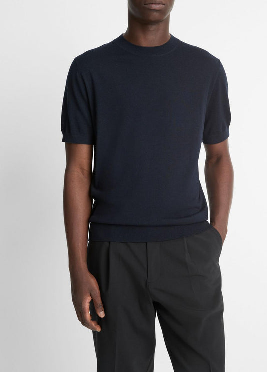 VINCE Featherweight Merino Wool-Cashmere Short-Sleeve Sweater in Crew Neck