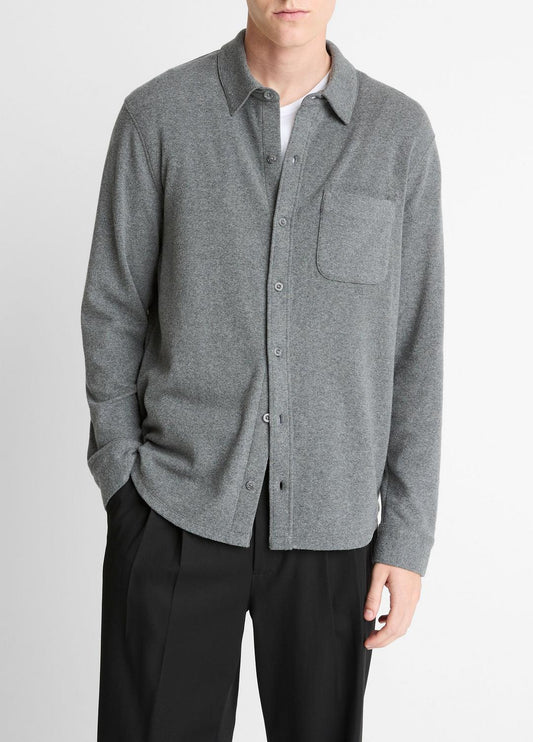 VINCE Knit Cotton-Blend Button-Front Shirt in Long Sleeve