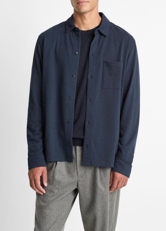 VINCE Sueded Cotton Jersey Button-Front Shirt in Long Sleeve