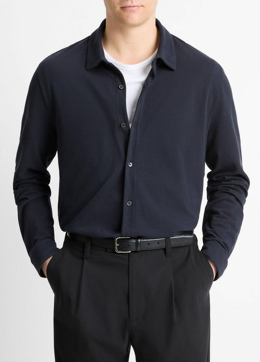 VINCE Cotton Piqué Button-Front Shirt in Long Sleeve