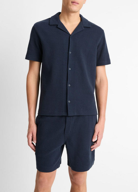 VINCE Cotton Bouclé Cabana Shirt in Short Sleeve
