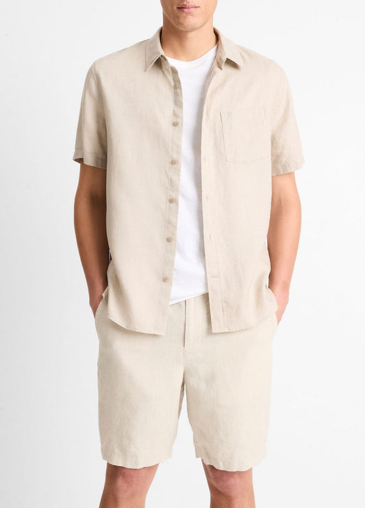 VINCE Linen Short-Sleeve Shirt in Short Sleeve