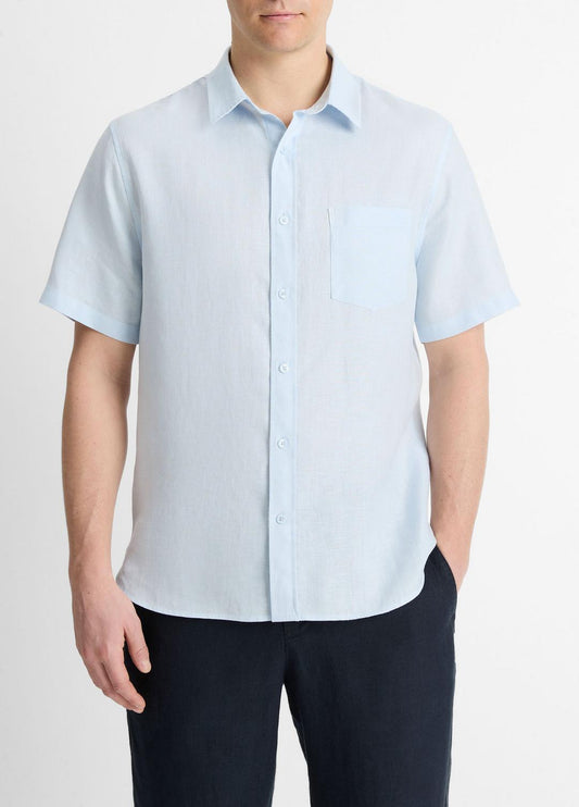 VINCE Linen Short-Sleeve Shirt in Short Sleeve