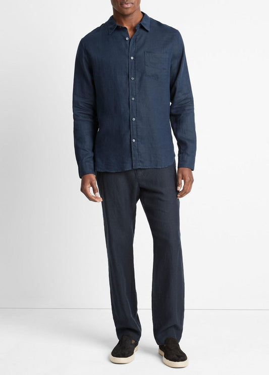 VINCE Linen Long-Sleeve Shirt in Long Sleeve