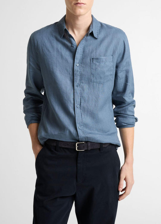 VINCE Linen Long-Sleeve Shirt in Long Sleeve