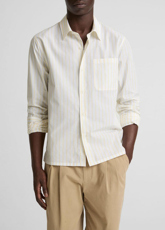 VINCE Striped Cotton-Blend Poplin Button-Front Shirt in Long Sleeve