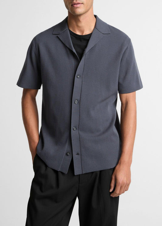 VINCE Merino Wool Cabana Shirt  in Short Sleeve