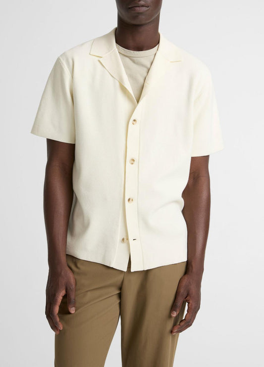 VINCE Merino Wool Cabana Shirt  in Short Sleeve