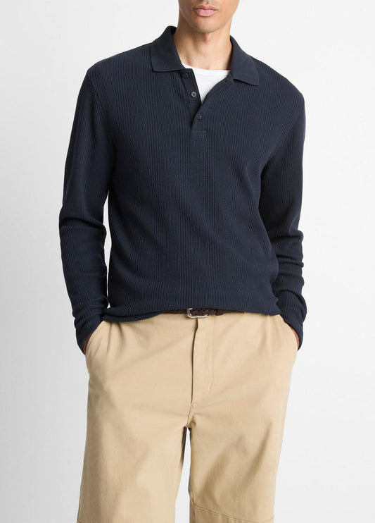 VINCE Variegated Cotton Polo Shirt in Henleys & Polos