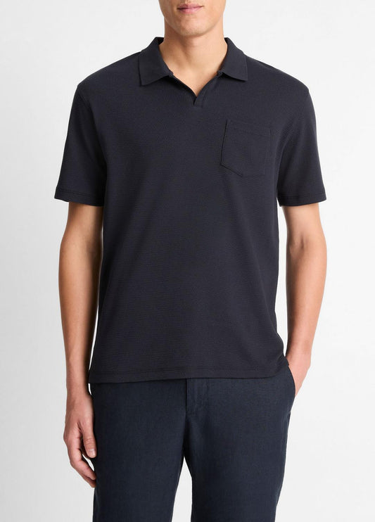 VINCE Cotton-Blend Johnny-Collar Polo Shirt in Short Sleeve