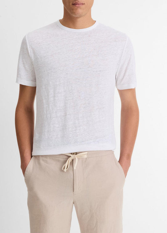 VINCE Linen Crew Neck T-Shirt in Short Sleeve