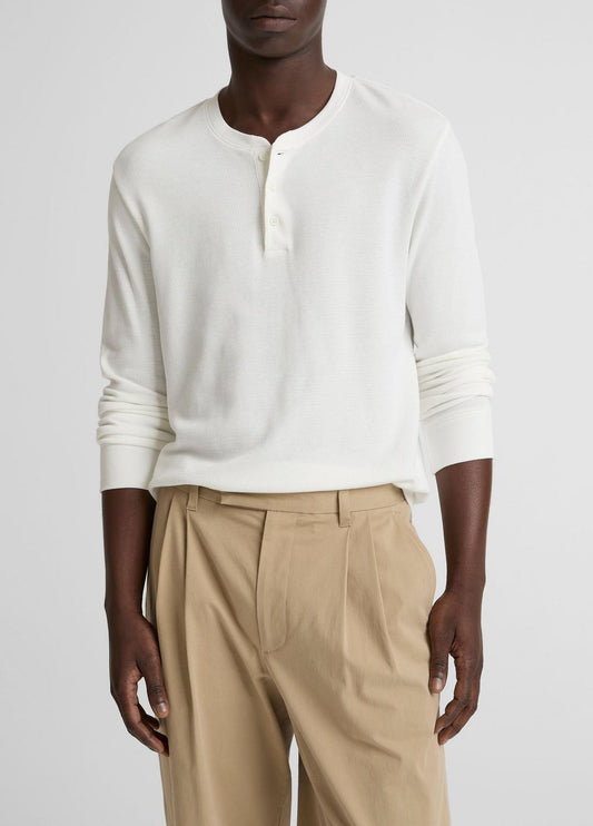 VINCE Jacquard-Rib Cotton Henley in Long Sleeve