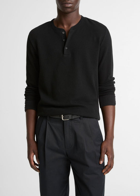 VINCE Jacquard-Rib Cotton Henley in Long Sleeve