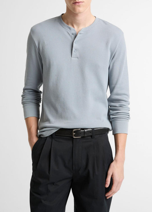VINCE Jacquard-Rib Cotton Henley in Long Sleeve
