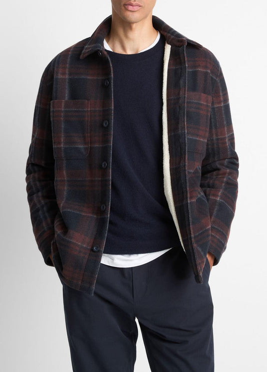 VINCE Sherpa-Lined Plaid Shirt Jacket in Shirt Jackets