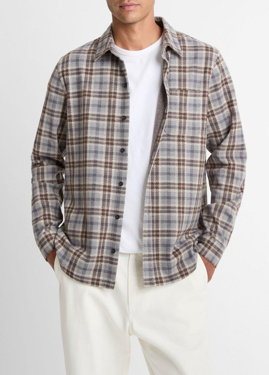 VINCE Plaid Cotton-Blend Shirt Jacket in Shirt Jackets