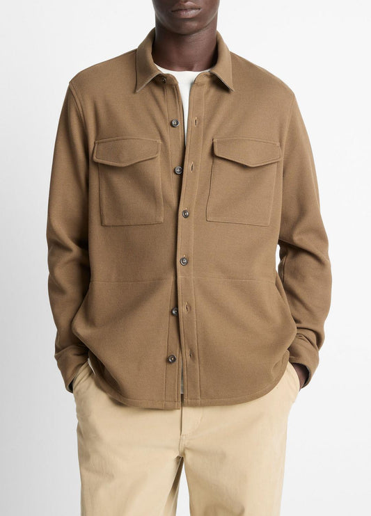 VINCE Double-Knit Cotton-Blend Piqué Shirt Jacket in Shirt Jackets