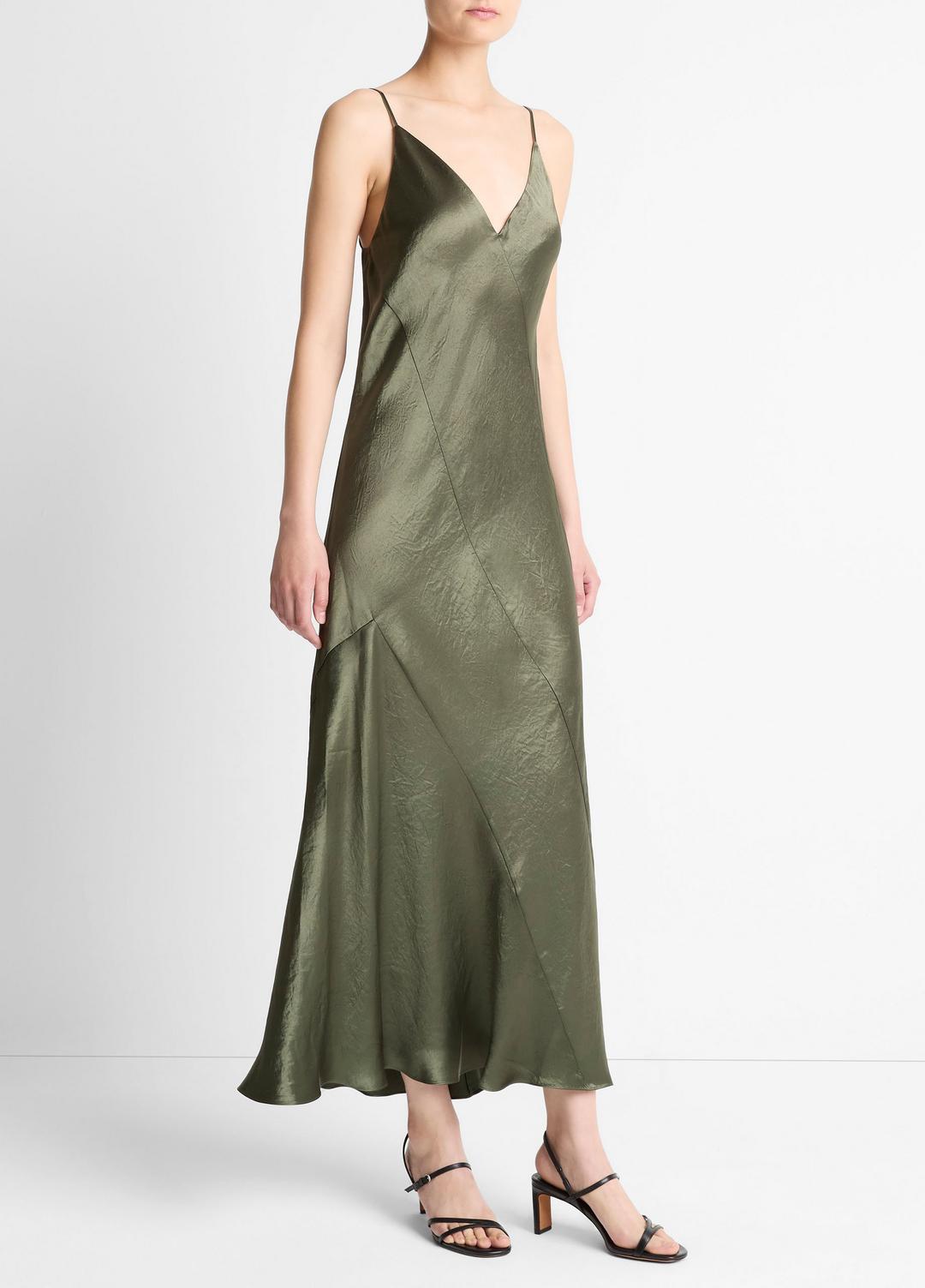 VINCE Paneled Satin Bias Slip Dress in Dresses & Skirts