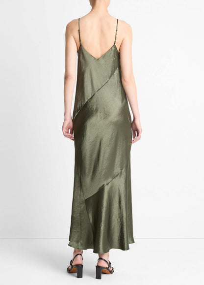 VINCE Paneled Satin Bias Slip Dress in Dresses & Skirts