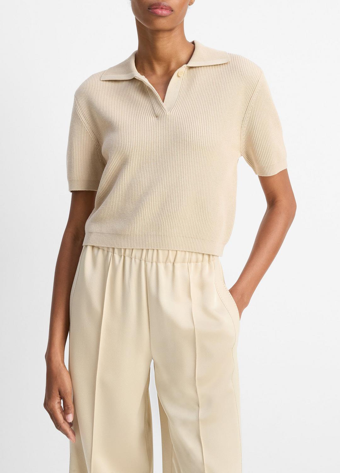 VINCE Ribbed Silk-Cotton Polo Sweater in Sweaters