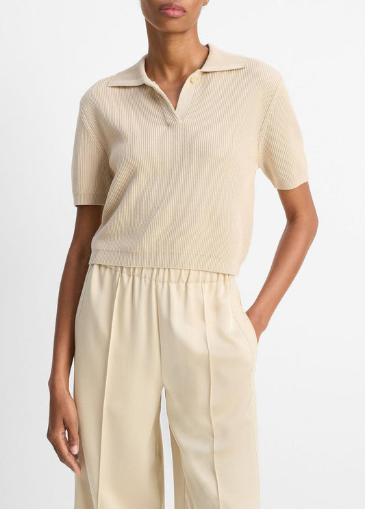 VINCE Ribbed Silk-Cotton Polo Sweater in Sweaters