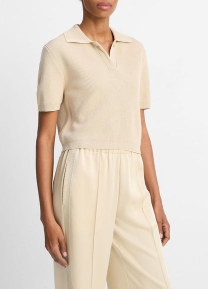VINCE Ribbed Silk-Cotton Polo Sweater in Sweaters