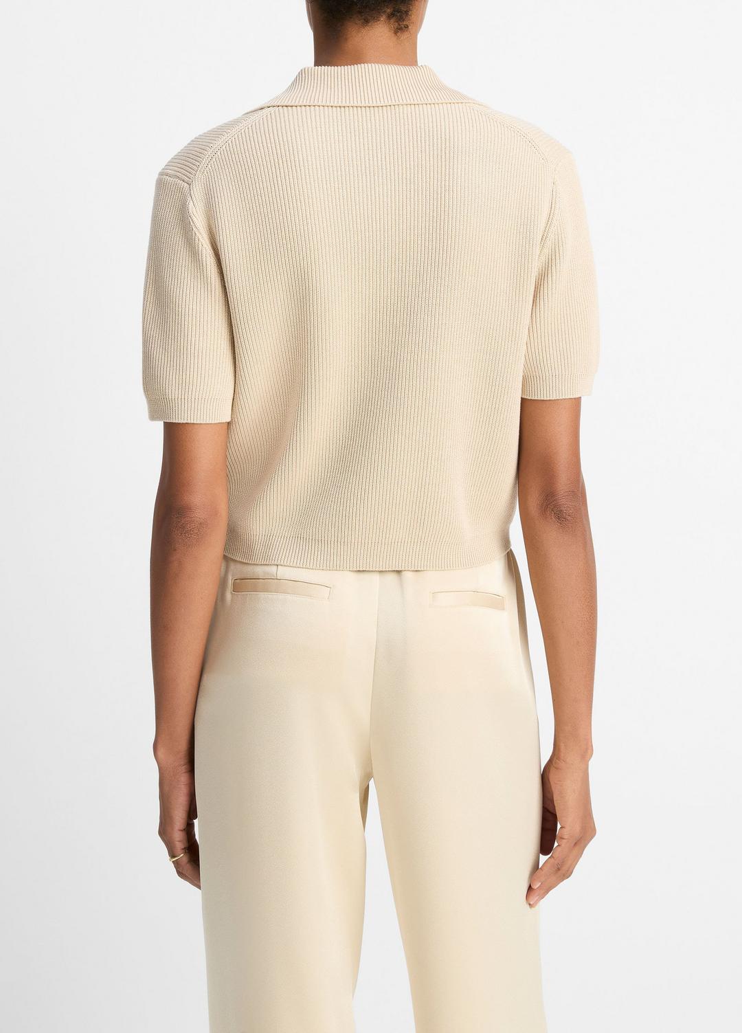 VINCE Ribbed Silk-Cotton Polo Sweater in Sweaters