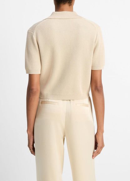 VINCE Ribbed Silk-Cotton Polo Sweater in Sweaters