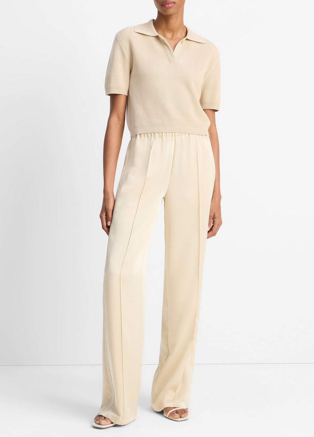 VINCE Ribbed Silk-Cotton Polo Sweater in Sweaters