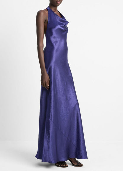 VINCE Satin Cowl-Neck Maxi Dress in Dresses & Skirts