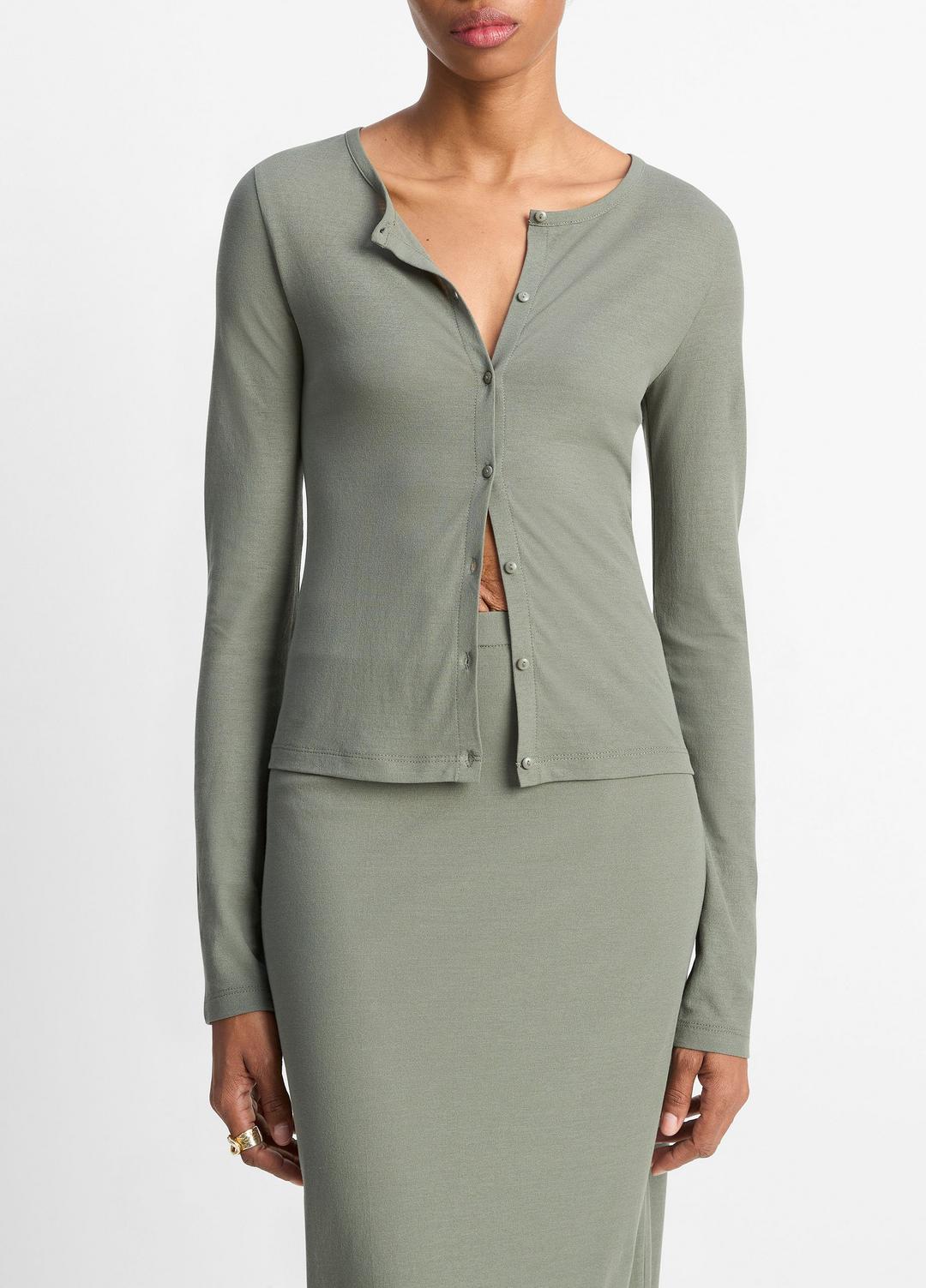 VINCE Cotton Crepe Jersey Cardigan in Shirts & Tees