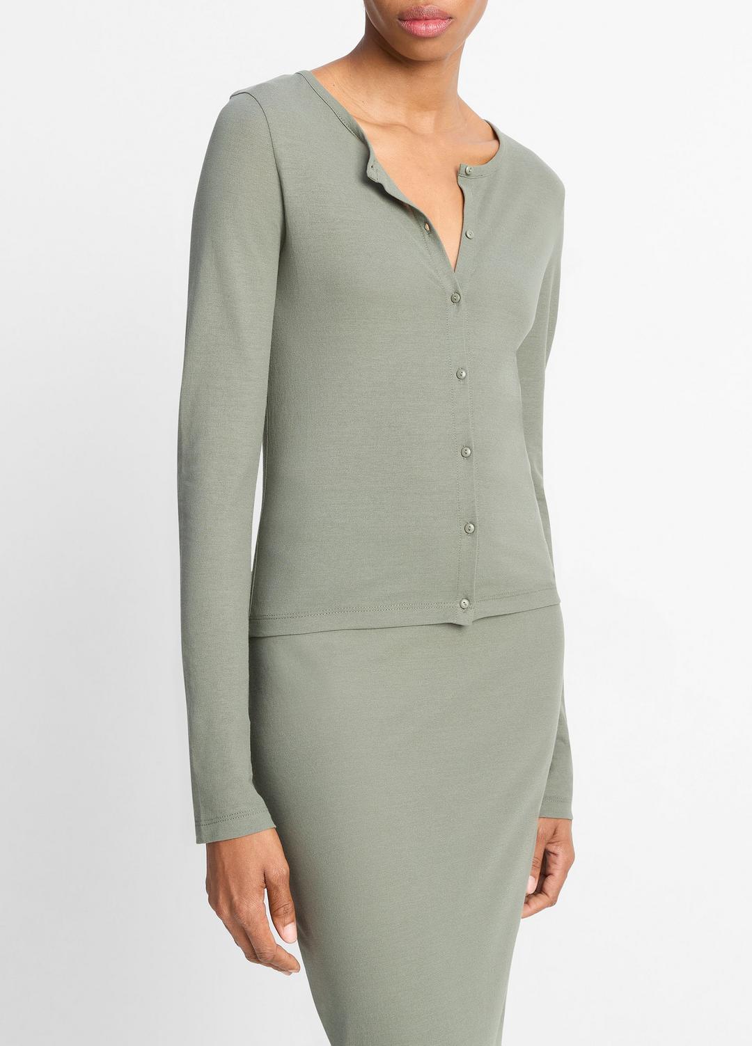 VINCE Cotton Crepe Jersey Cardigan in Shirts & Tees